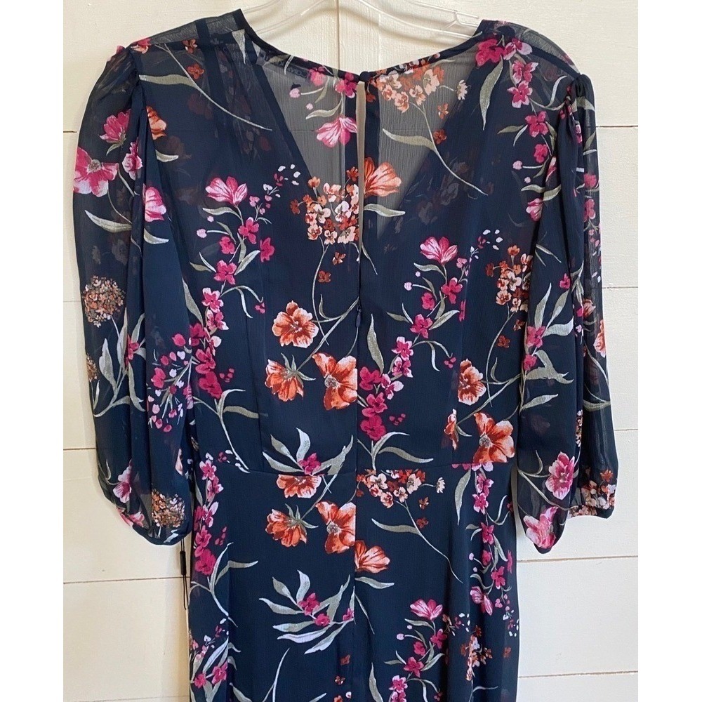 Calvin Klein Navy Blue Floral Chiffon High Low Maxi Dress 4 NWT Wedding Guest - Picture 13 of 16